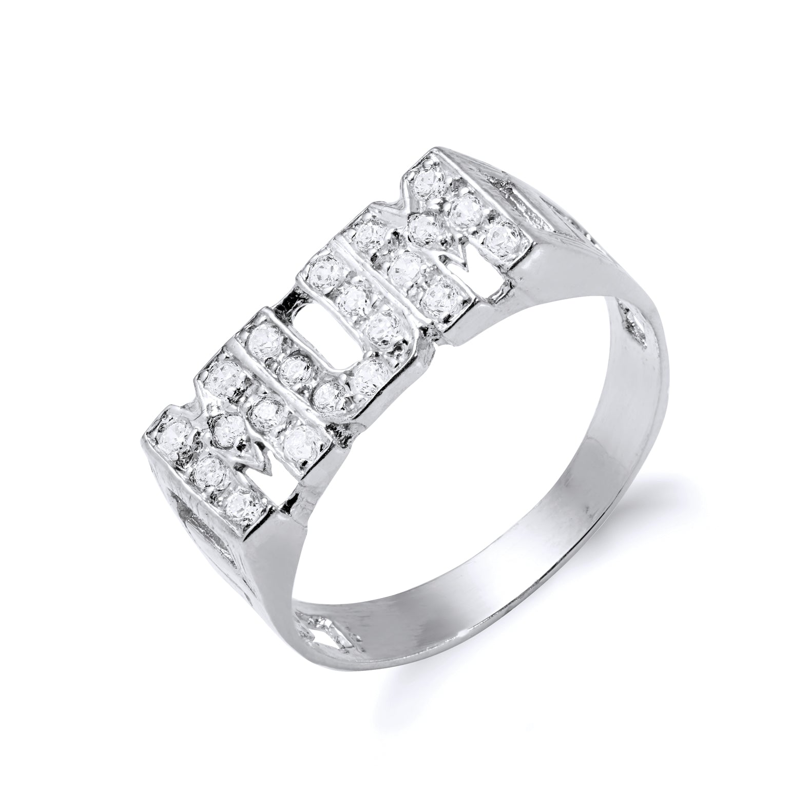 Silver MUM Cz ID Side Ring