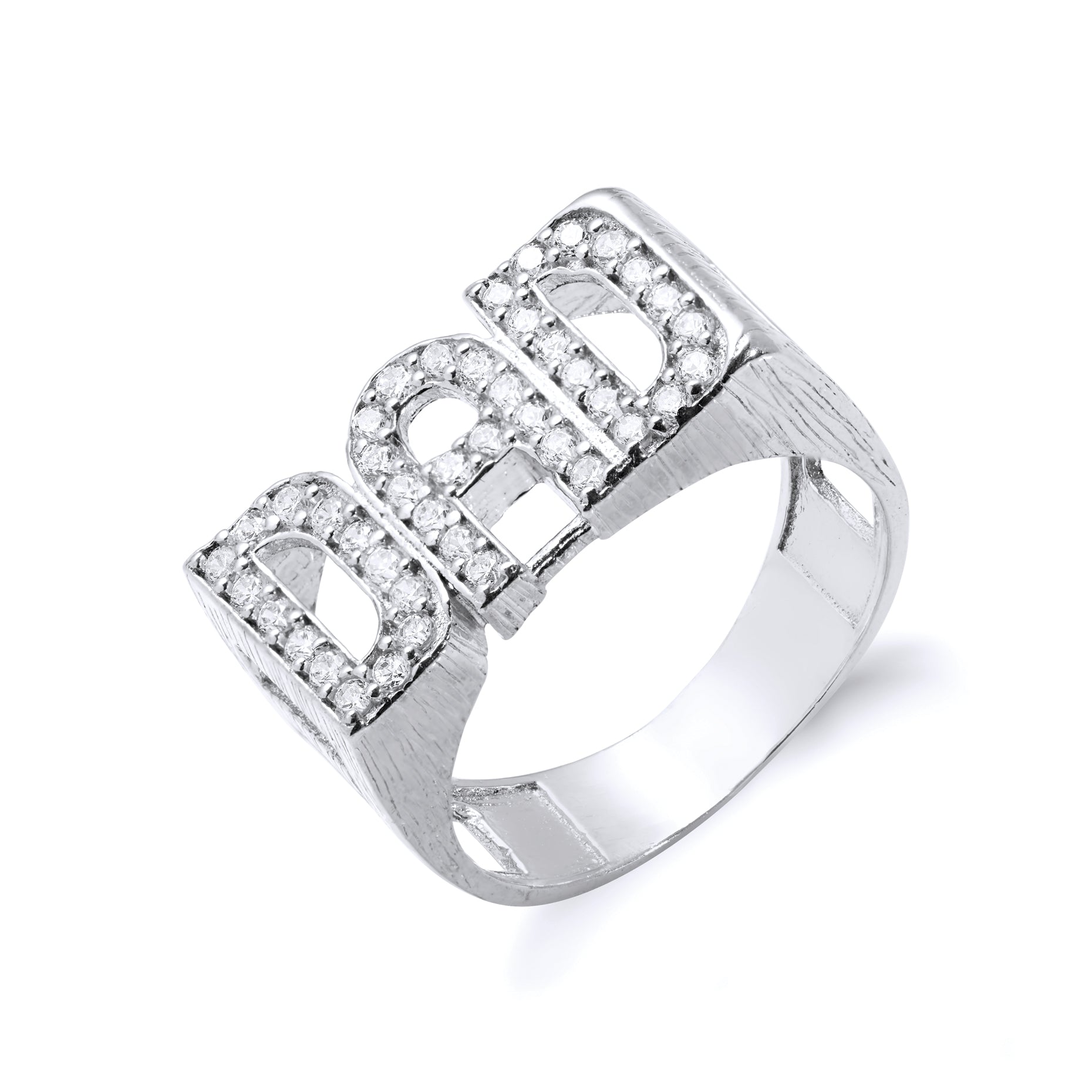 Silver Dad Cz ID Side Ring