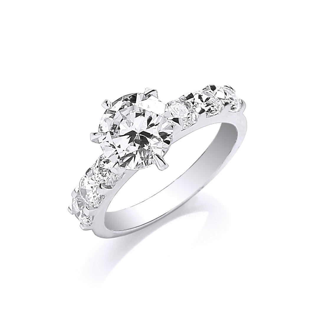 Silver Fancy Round Brilliant Centre Cz Ring