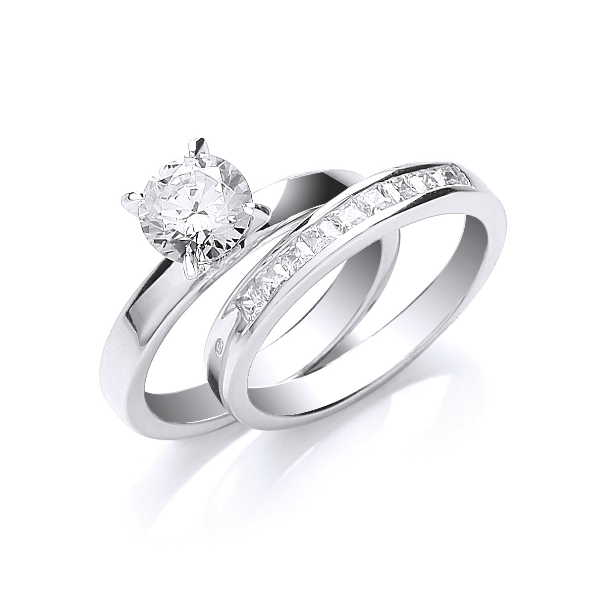 Silver Bridal Solitaire & P/C CZs Set Rings