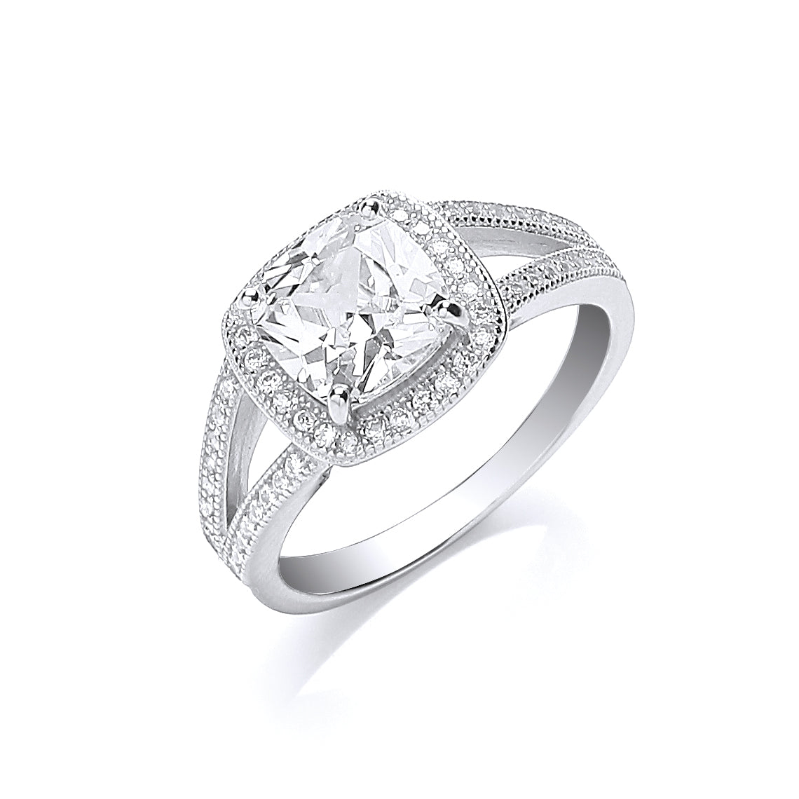 Silver Square Cz Split Shank Ring