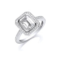 Silver Emerald Cut Cz Centre Ring