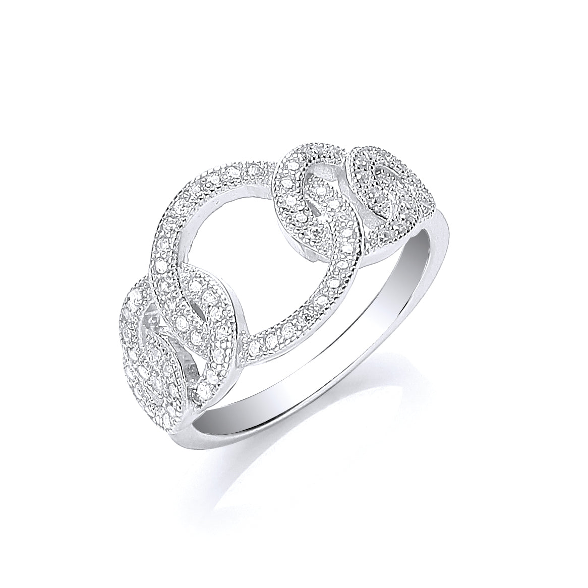 Silver Interlink Cz Ring