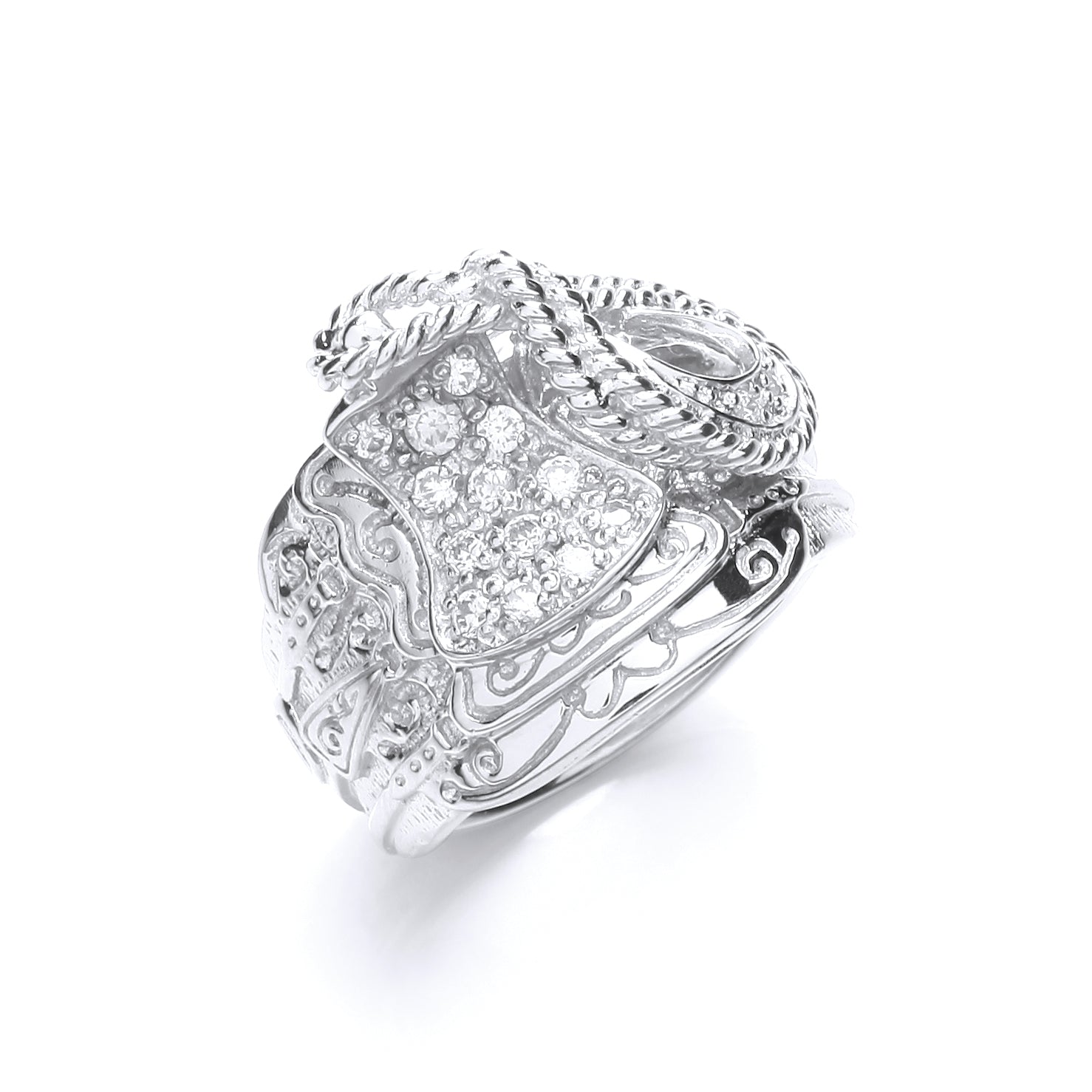 Silver Gents Cz Saddle Ring