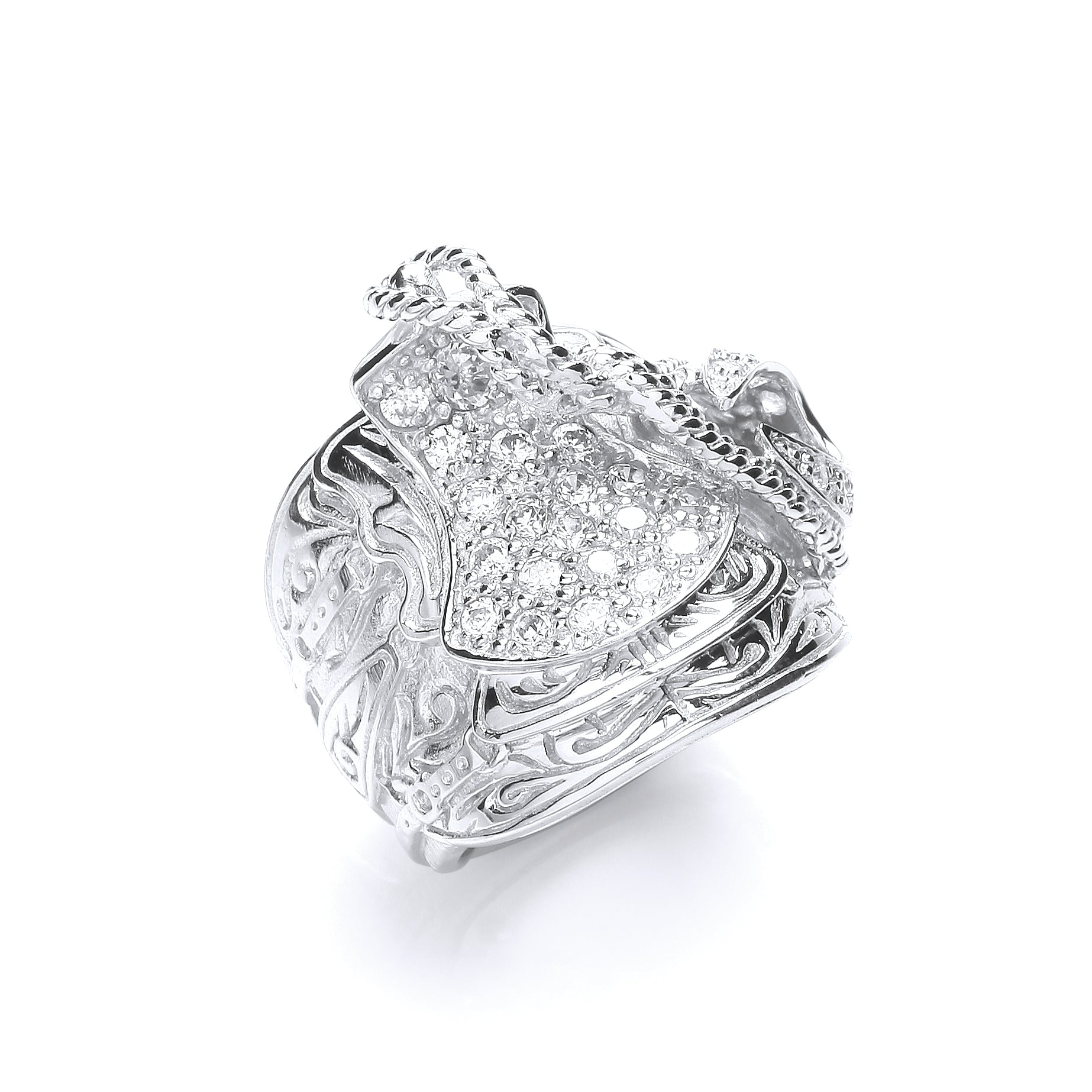 Silver Gents Cz Saddle Ring