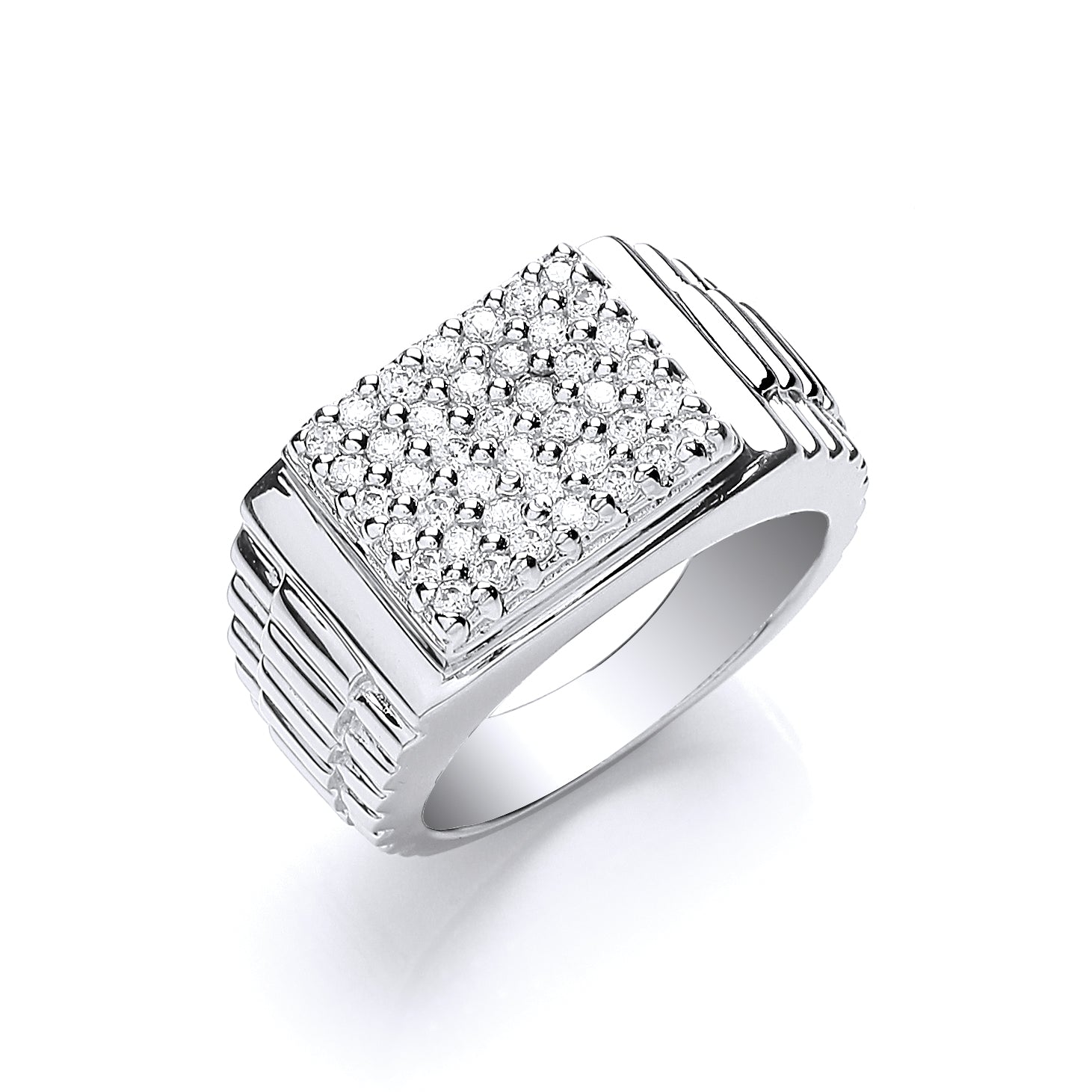 Silver Gents Square Top Cz Ring