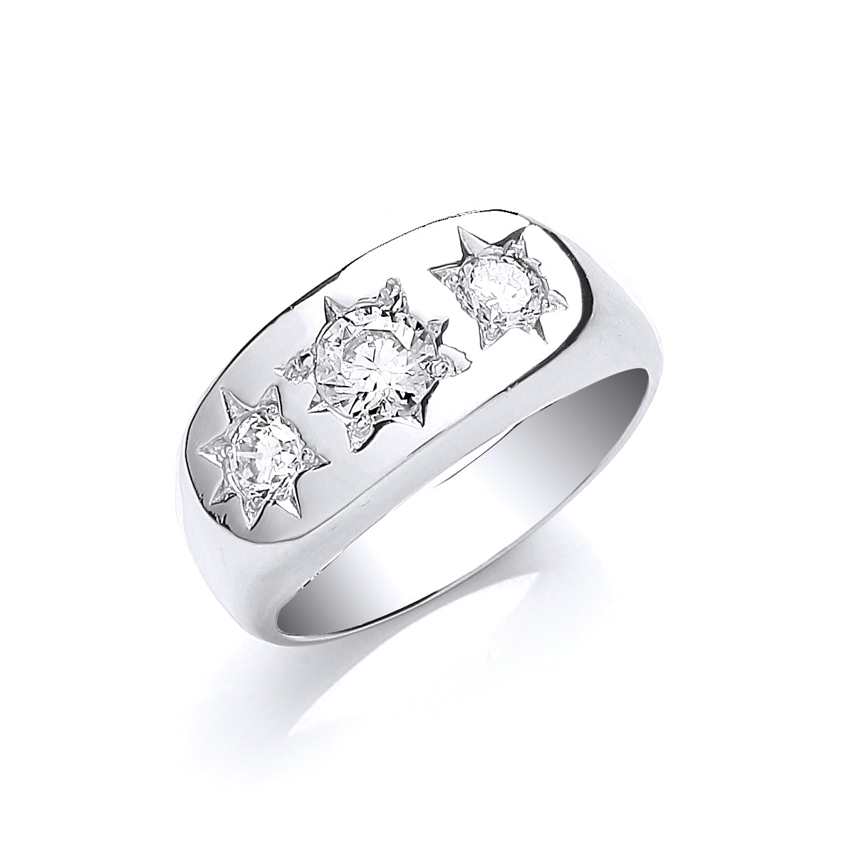 Silver Gents 3 Stone Cz Ring