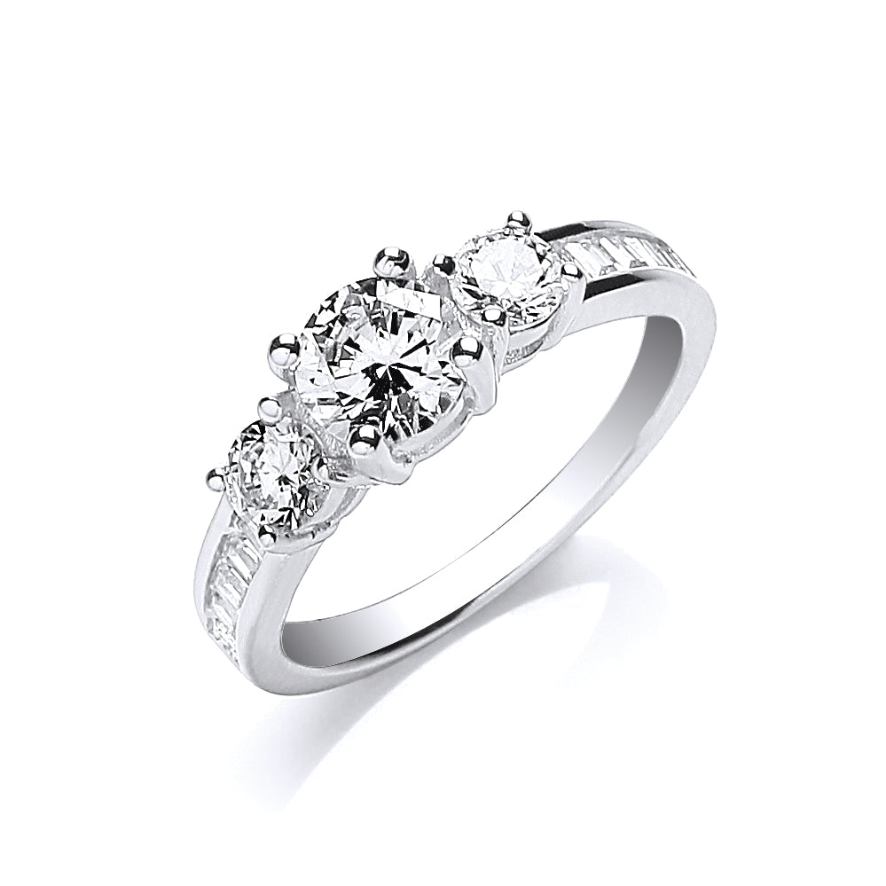 Silver Trilogy Rd. Brilliant with Baguettes on Shoulder Ring