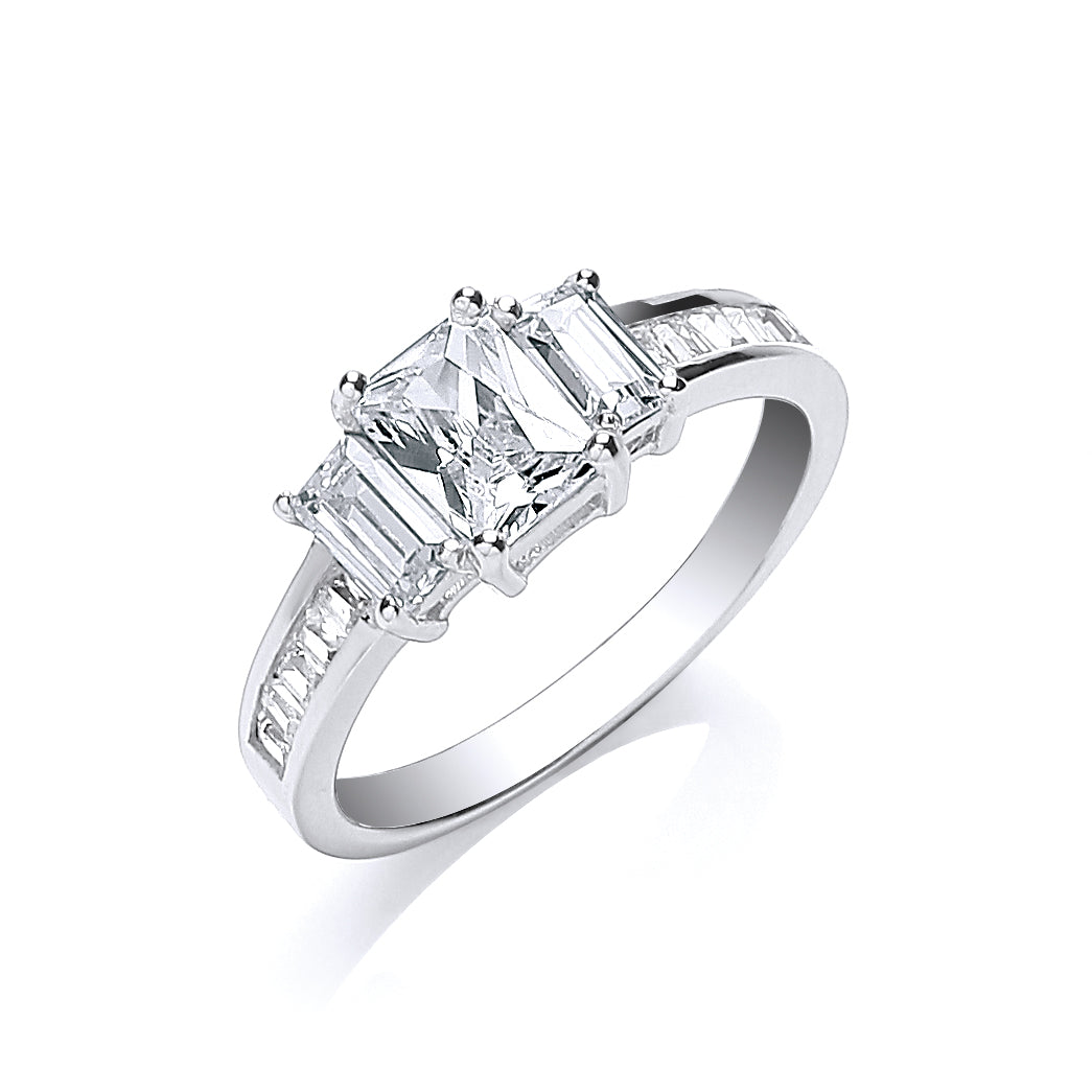 Silver Trilogy with Baguettes Cz & on Shoulder Ring