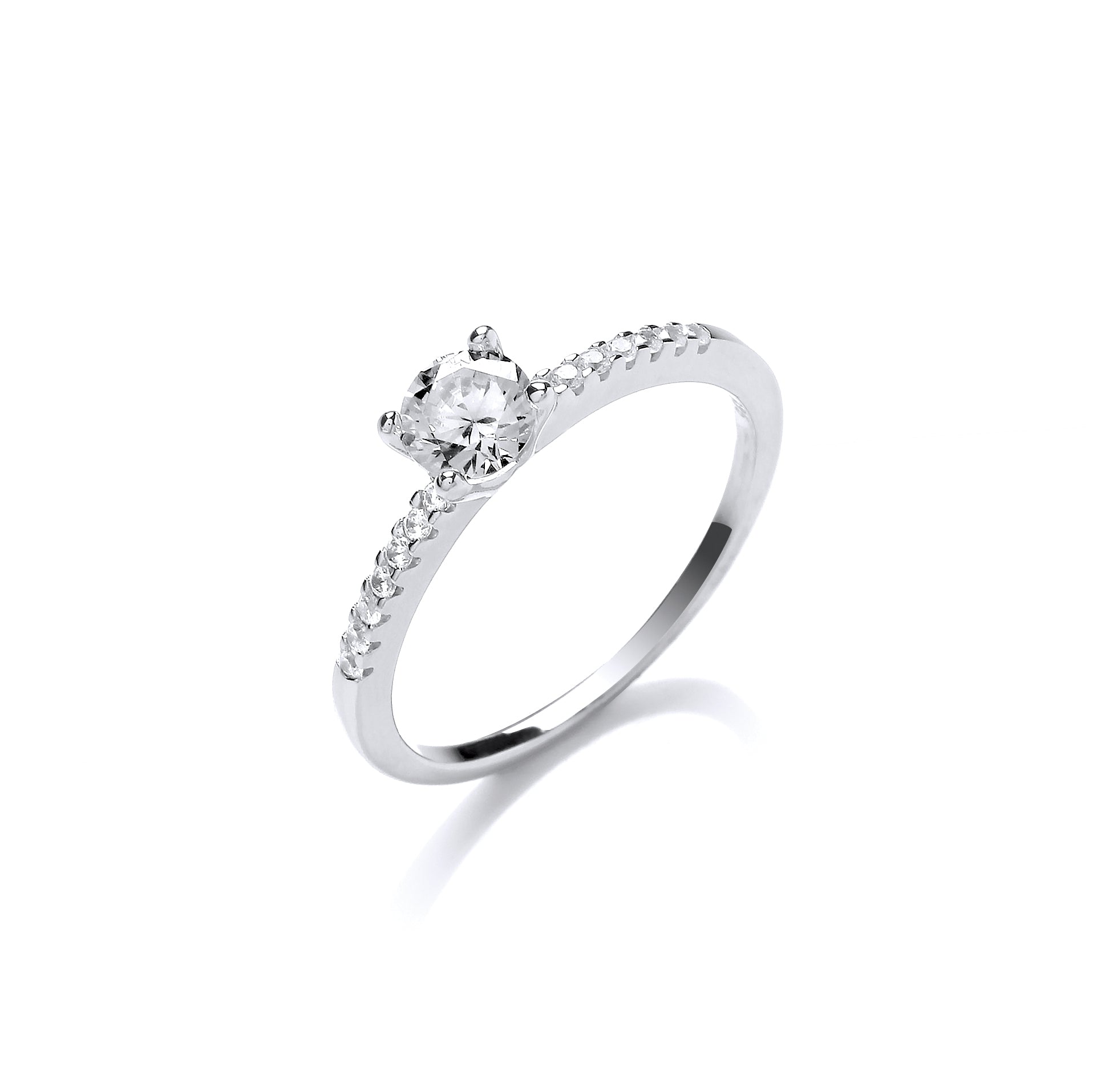 Silver Solitare With Cz Shoulder Ring