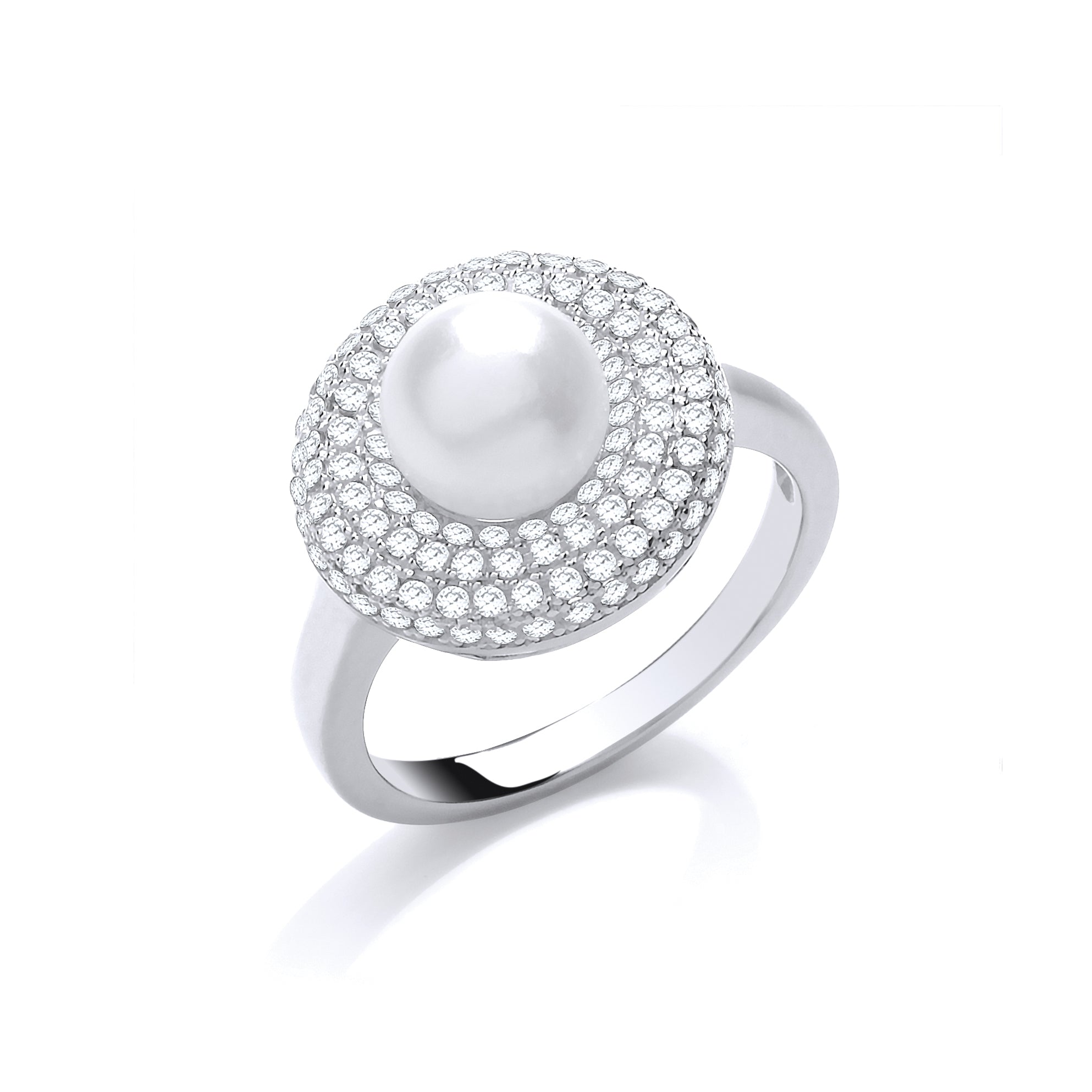 Silver Cz & Simulated Pearl Ring