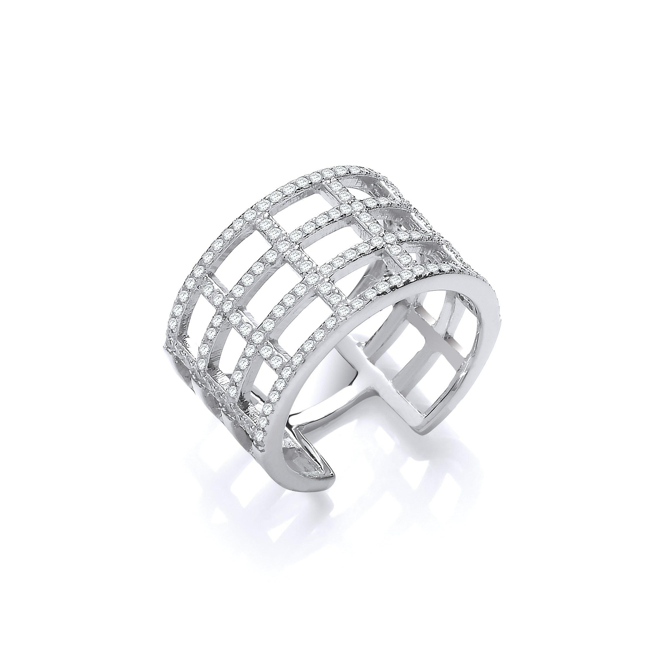 Silver Open Rectangular Designs Cz Ring