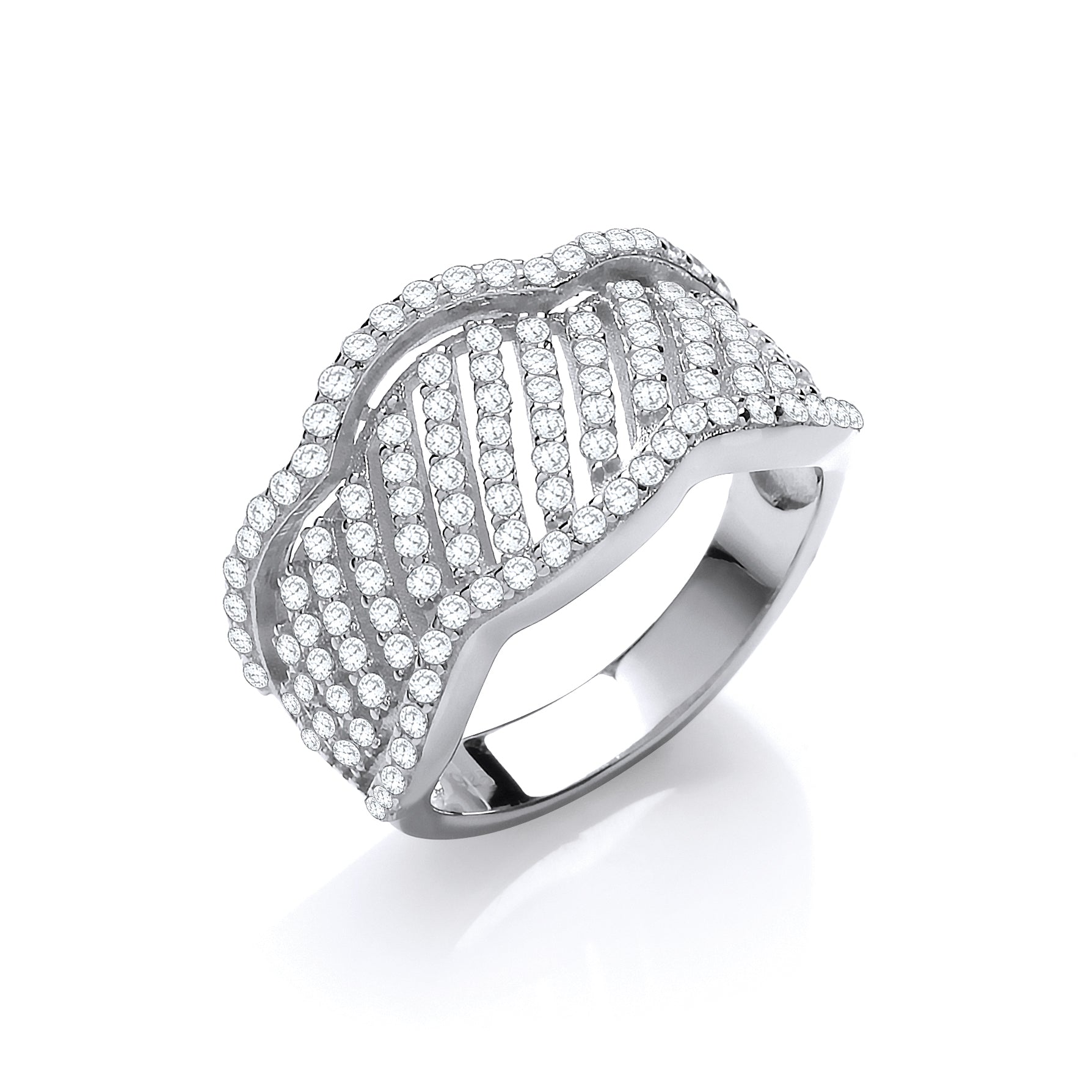 Silver Fancy Wavy Cz Ring