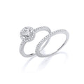 Silver Bridal Set Halo Solitaire with Half ET Cz