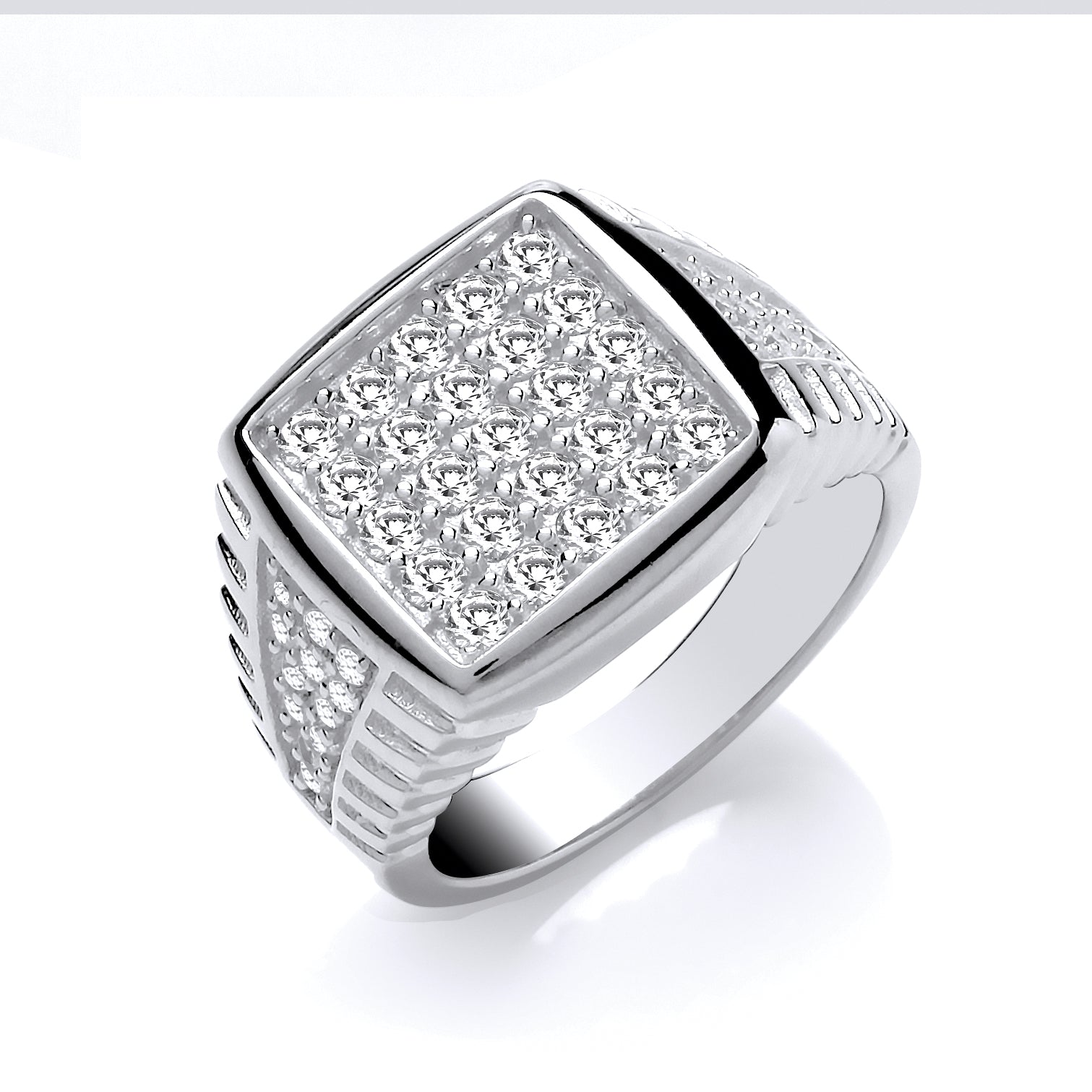 Silver Gents Square Top Cz Ring