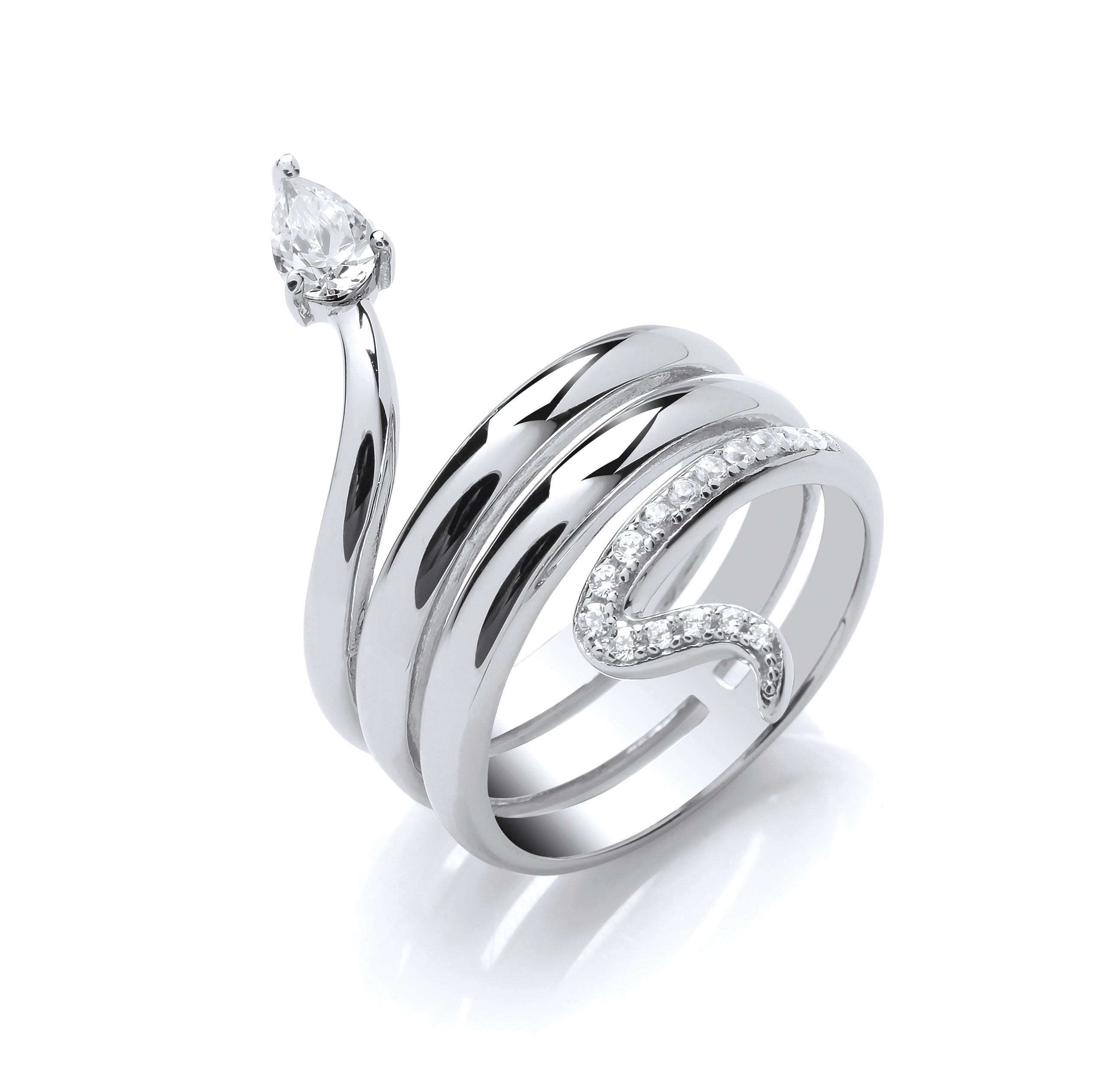Silver Snake CZ Ring