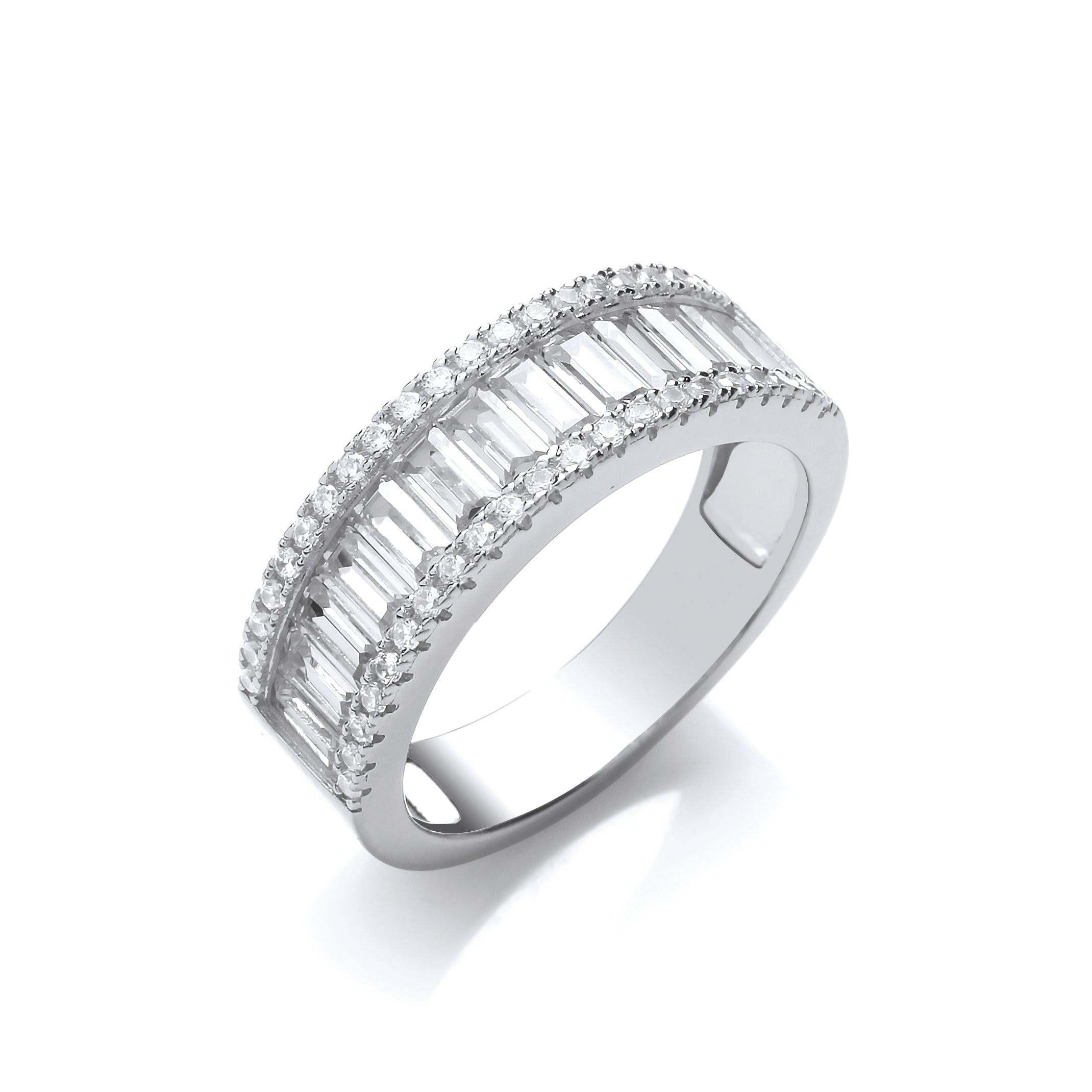 Silver Half ET Baguettes & Round CZ Ring