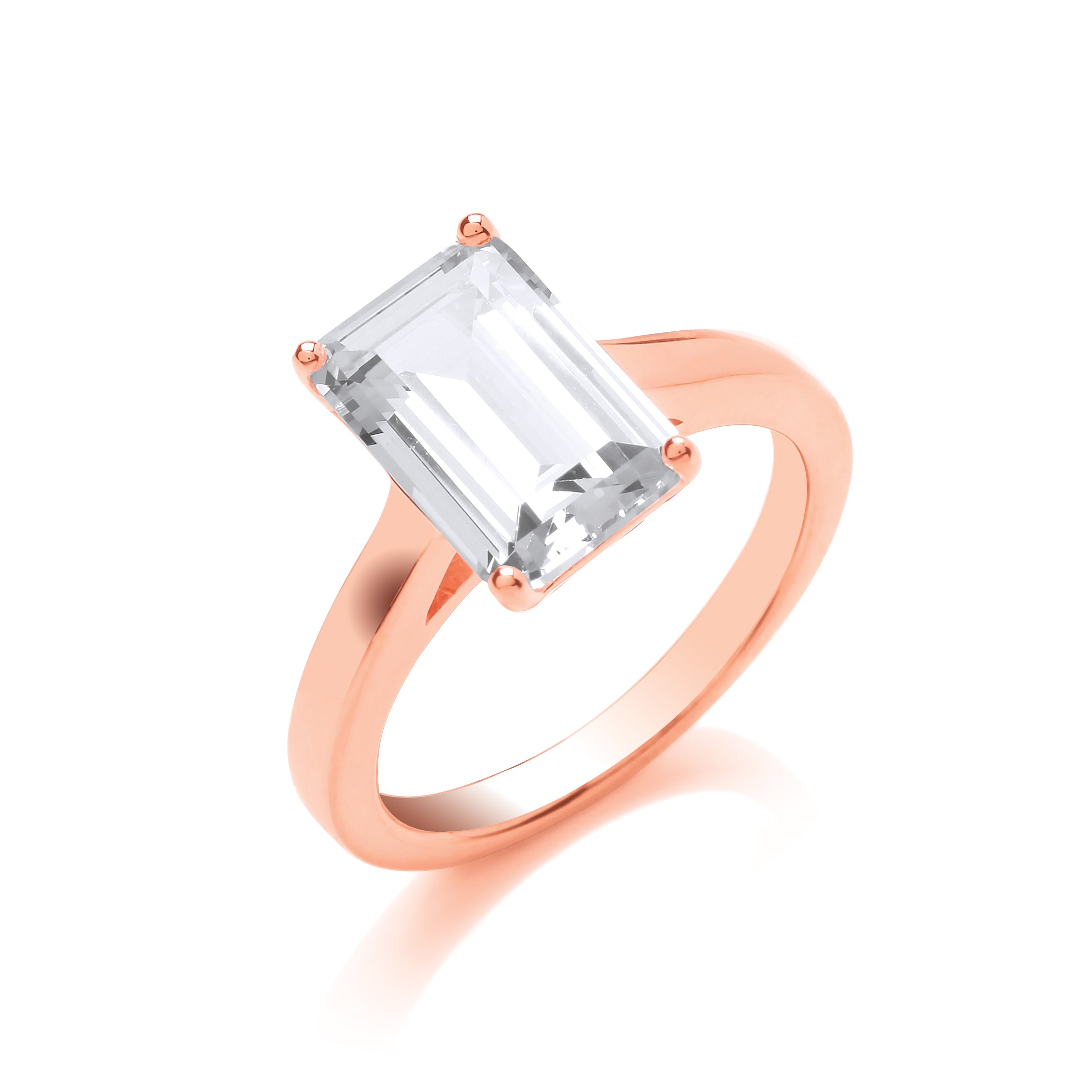 Silver RG Plated Emerald Cut Solitaire Ring