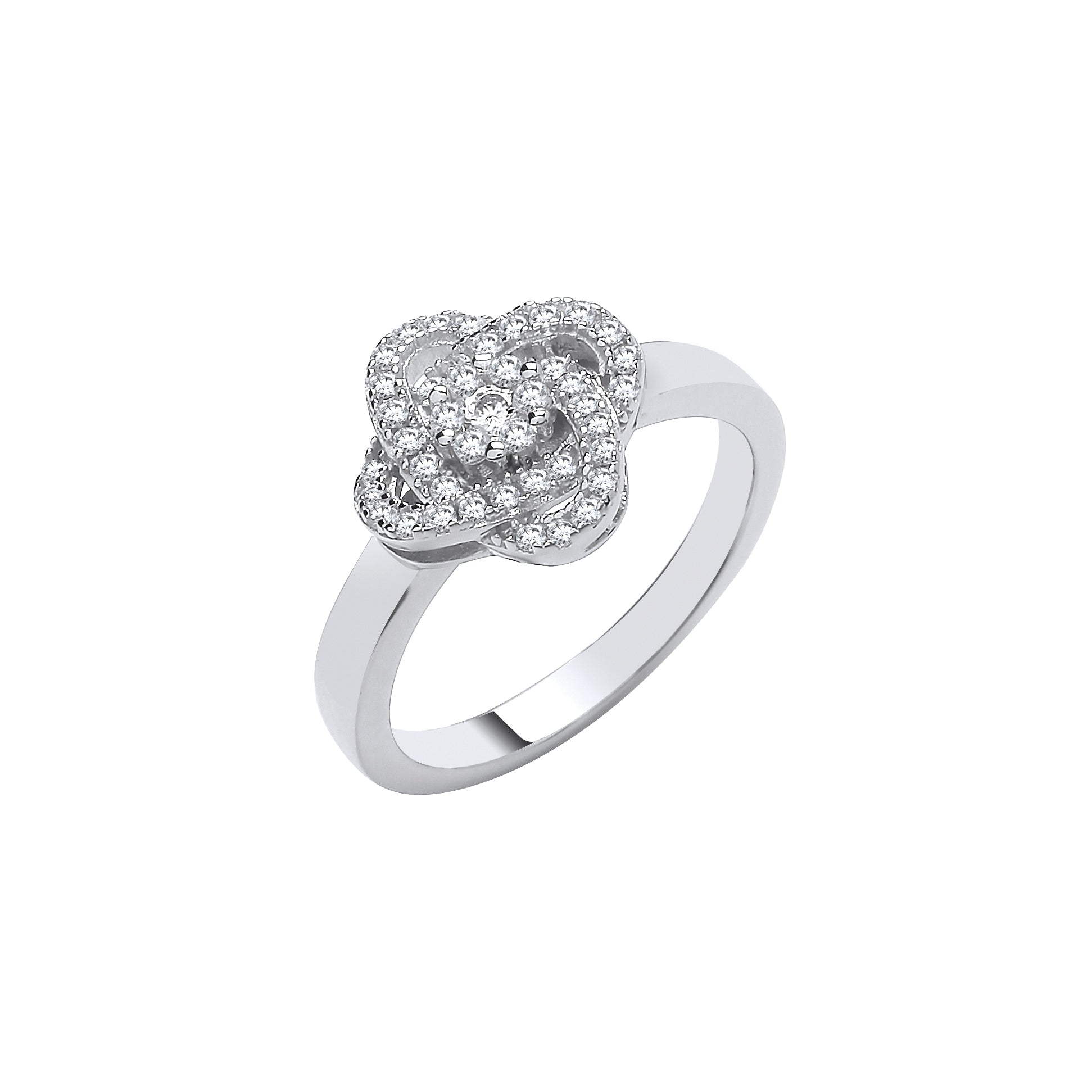 Silver Rose Flower Cz Ring
