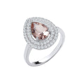 Silver Double Cz Pear Halo & Synthetic Morganite Ring