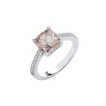 Silver Solitaire Synthetic Morganite & Cz Shoulder Ring
