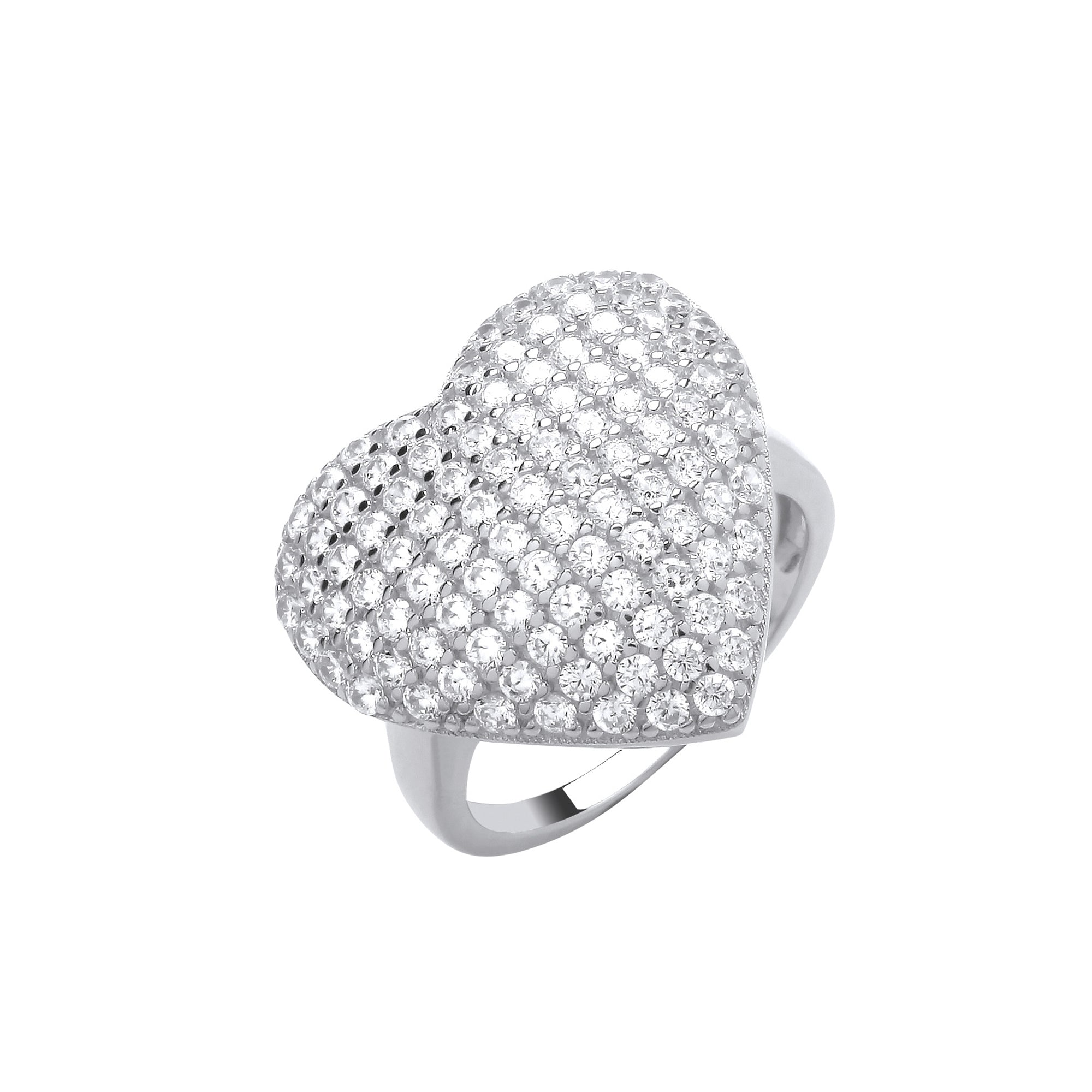 Silver Large CZ Heart Ring