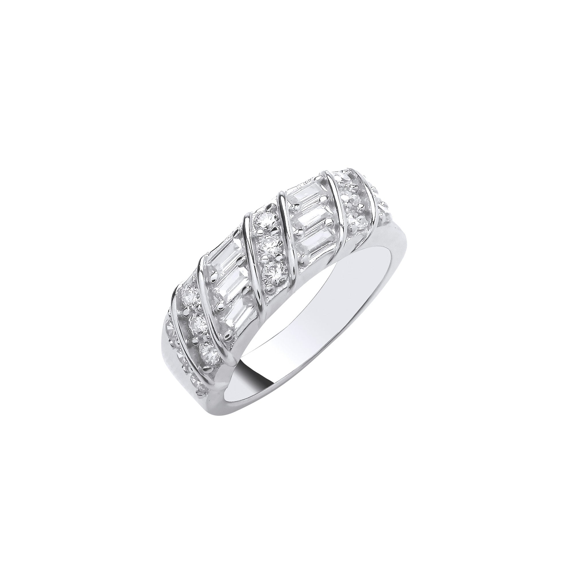Silver Baguette & Round CZs Half ET Ring