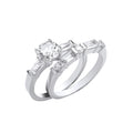 Silver Round and Baguette CZ Bridal Set Rings