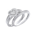 Silver Heart Bridal Set CZ Rings