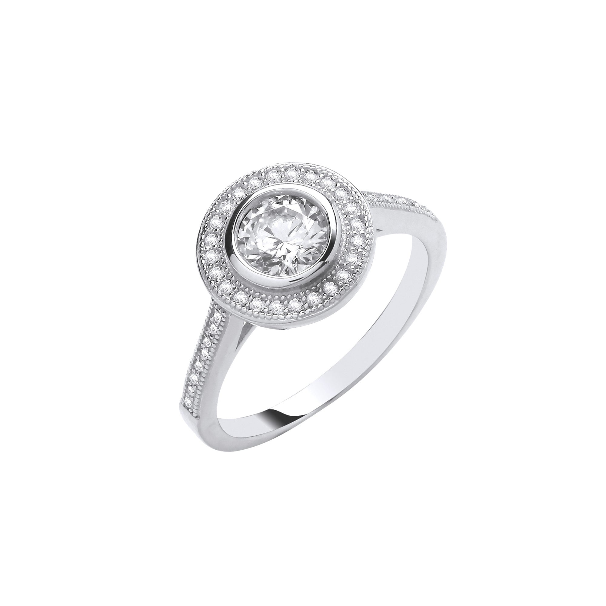 Silver Rubover Halo Style Ring