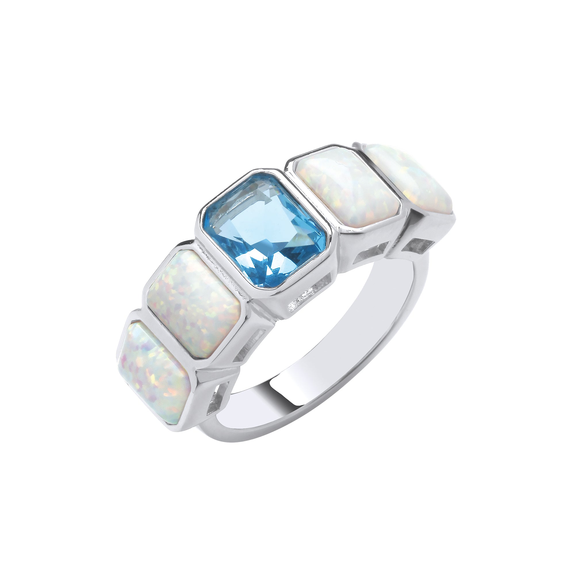 Silver Opal & Blue CZ Stones Ring
