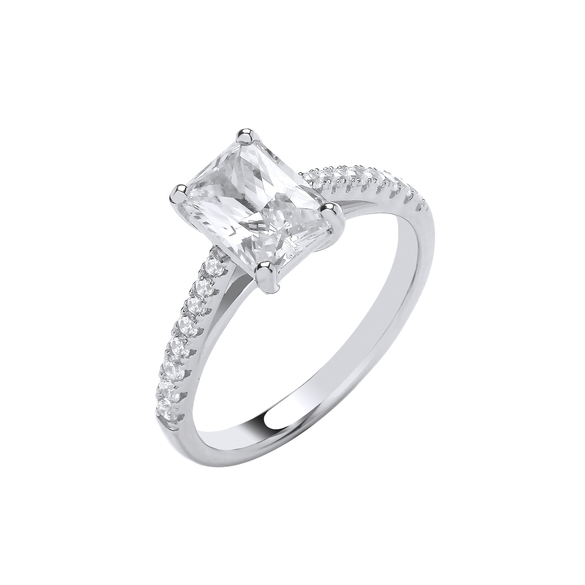 Silver Emerald CZ Solitaire Ring