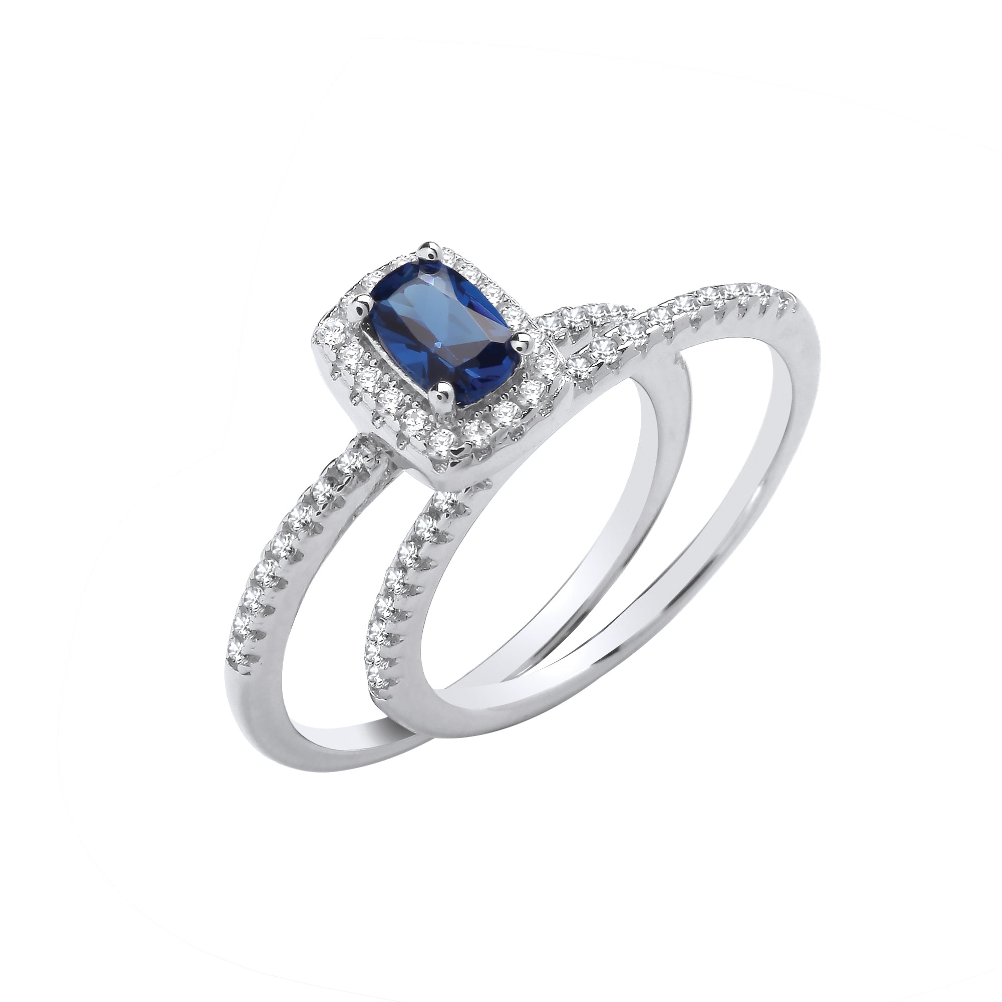 Silver Bridal Blue Cz Half ET Rings