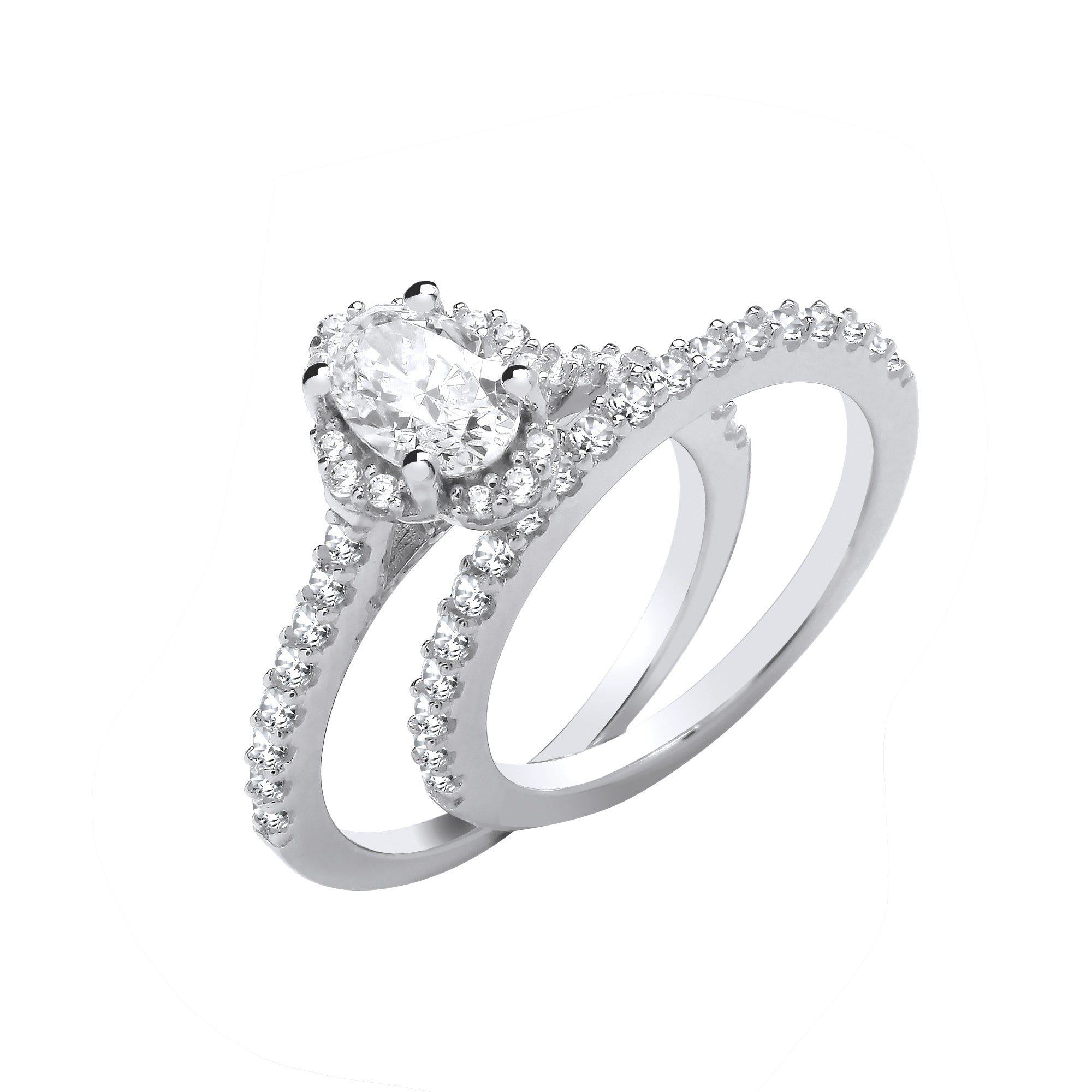 Silver Bridal Set Oval Cz Half ET Rings