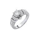 Silver Vintage Look, Milgrain Shank Solitaire CZ Ring