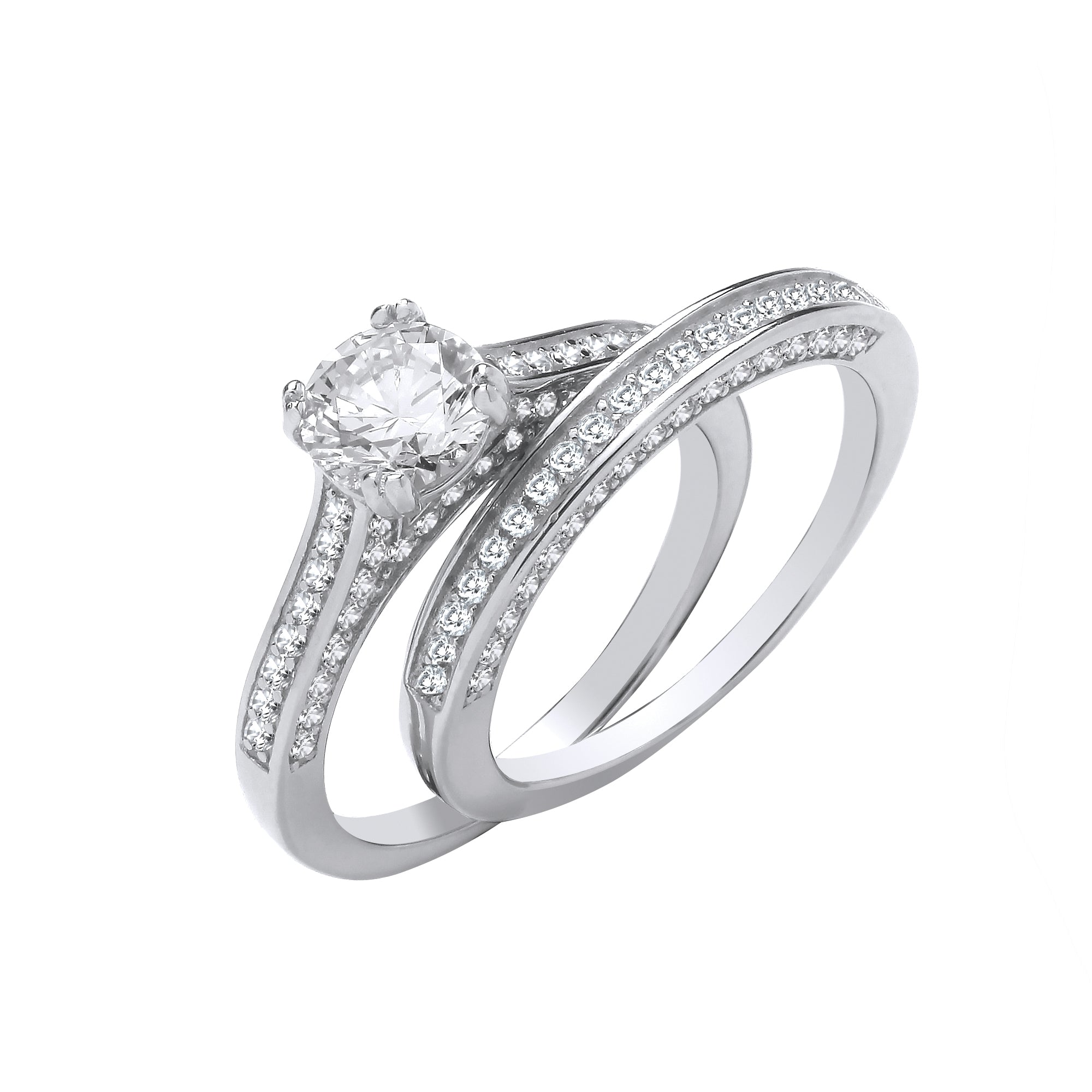 Silver Bridal Set S/S & Shoulder CZs Half ET Rings