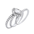 Silver Bridal Set Marquise Halo CZ Half ET 3 Rings