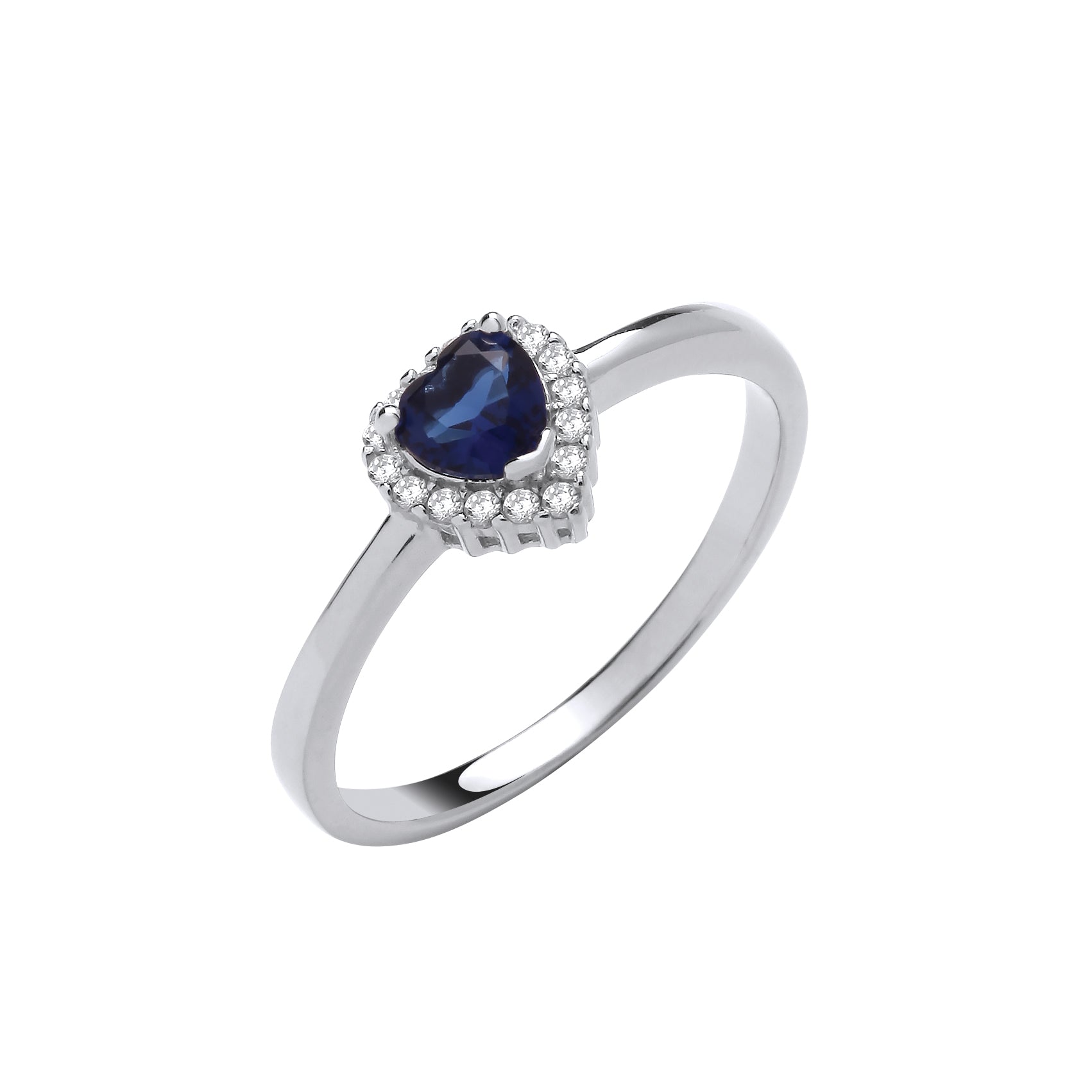 Silver Blue CZ Heart Ring
