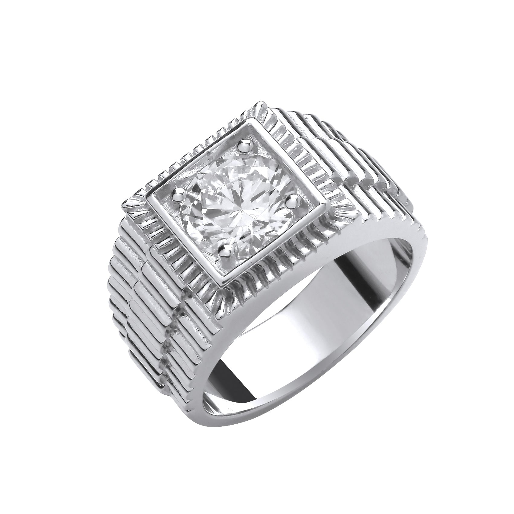 Silver Square Top with Round CZ Gents Ring