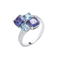 Silver BLUE CZs Cross-Over Ring