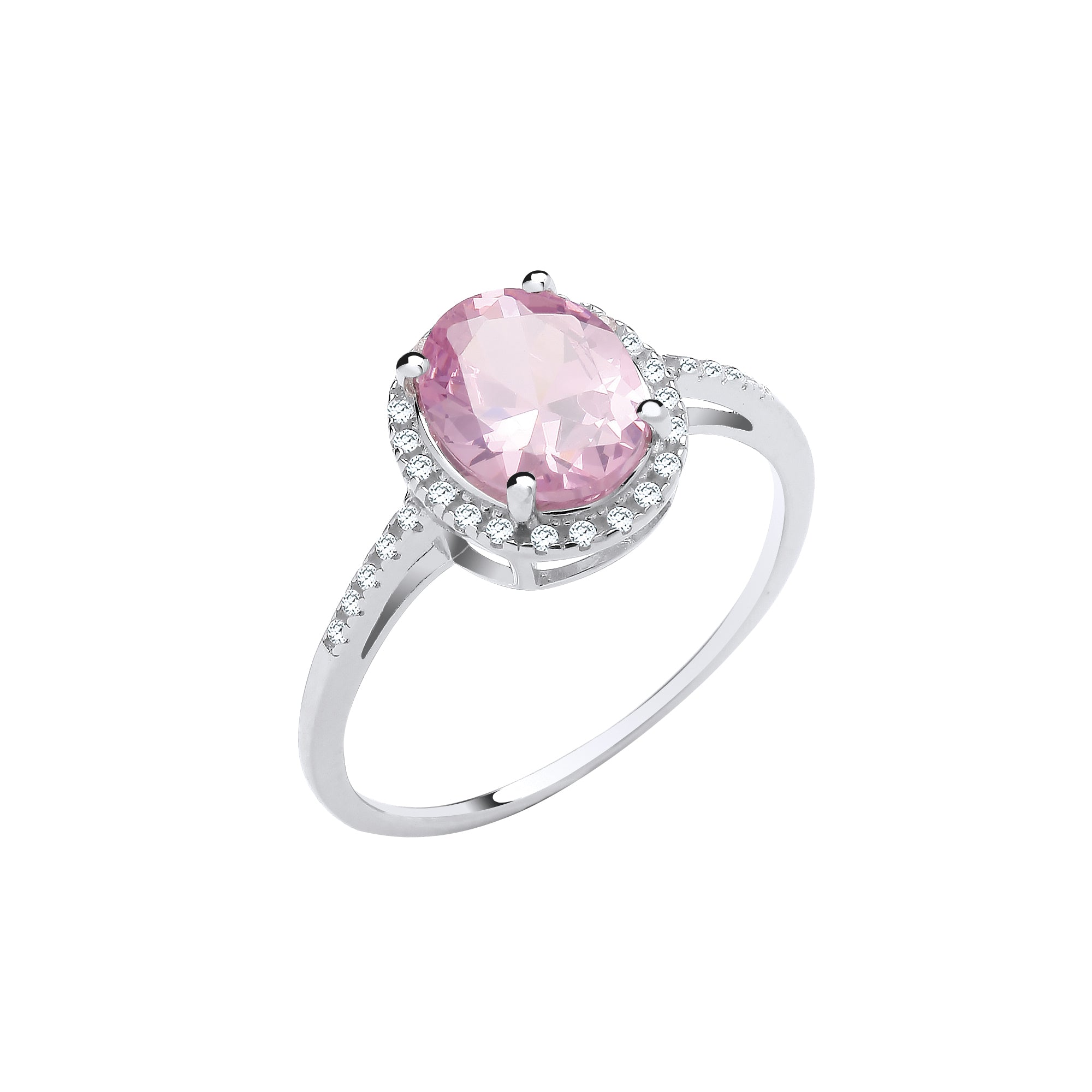 Silver Pink Oval CZ Engagement Ring