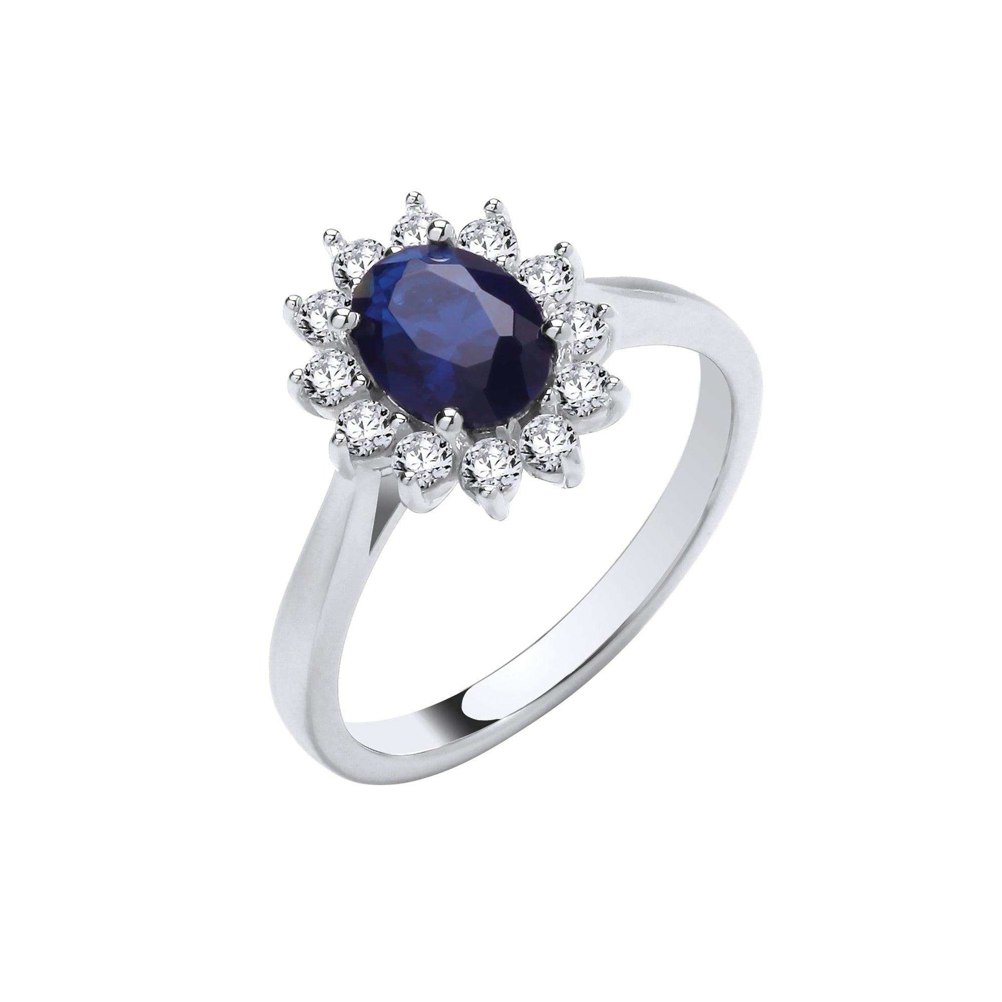 Silver Blue Oval CZ Halo Ring