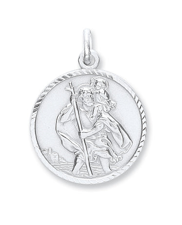 Silver St Christopher D/C, Plain Back Pendant