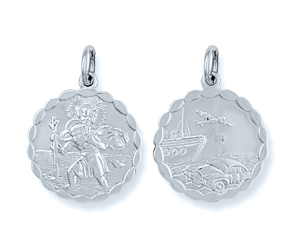 Silver Double Sided Fancy St Christopher Pendant