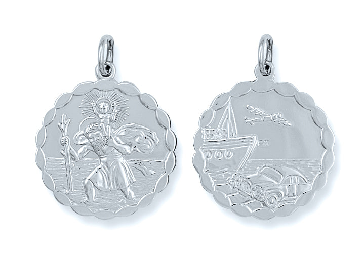 Silver Double Sided Fancy St Christopher Pendant