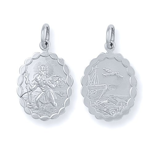 Silver Double Sided Oval St Christopher Pendant