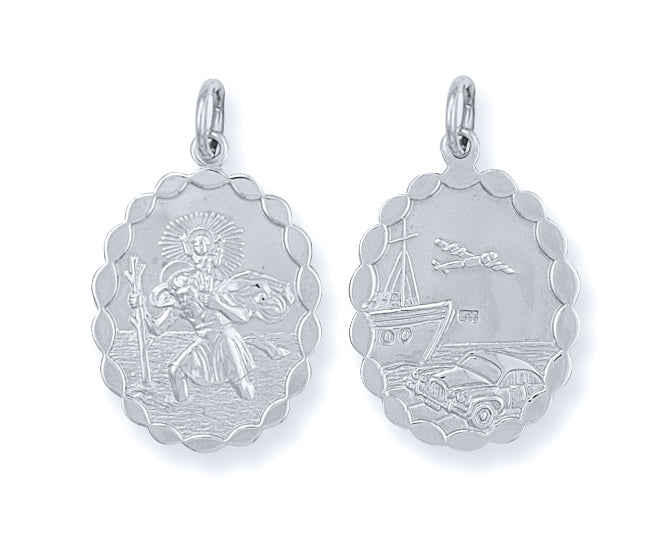 Silver Double Sided Oval St Christopher Pendant
