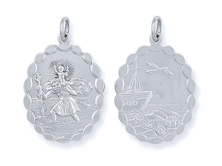 Silver Double Sided Oval St Christopher Pendant