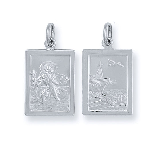 Silver Double Sided Rectangular St Christopher Pendant