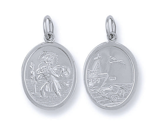 Silver Double Sided Oval St Christopher Pendant
